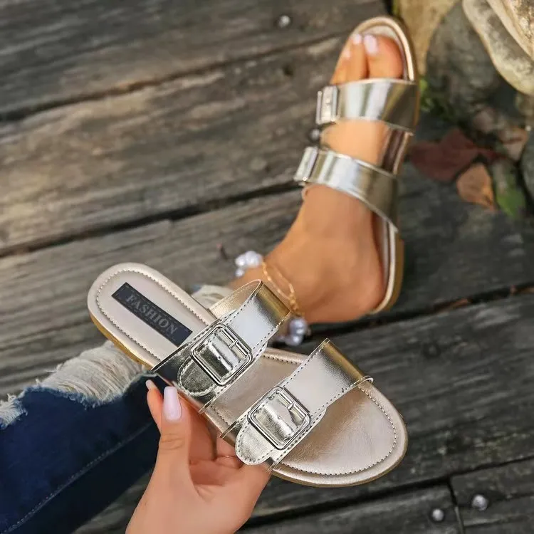 Open Toe Double Buckle Sandals, image 3