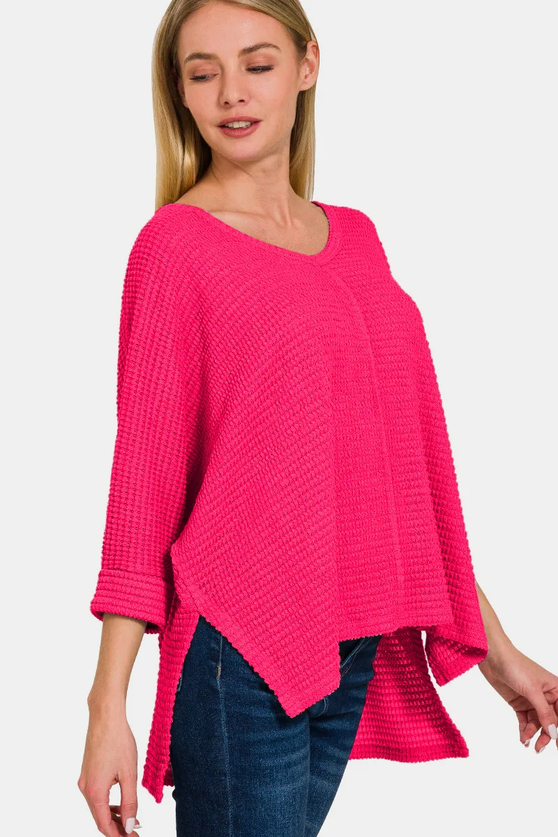 V-Neck High-Low Jacquard Knit Top, image 3