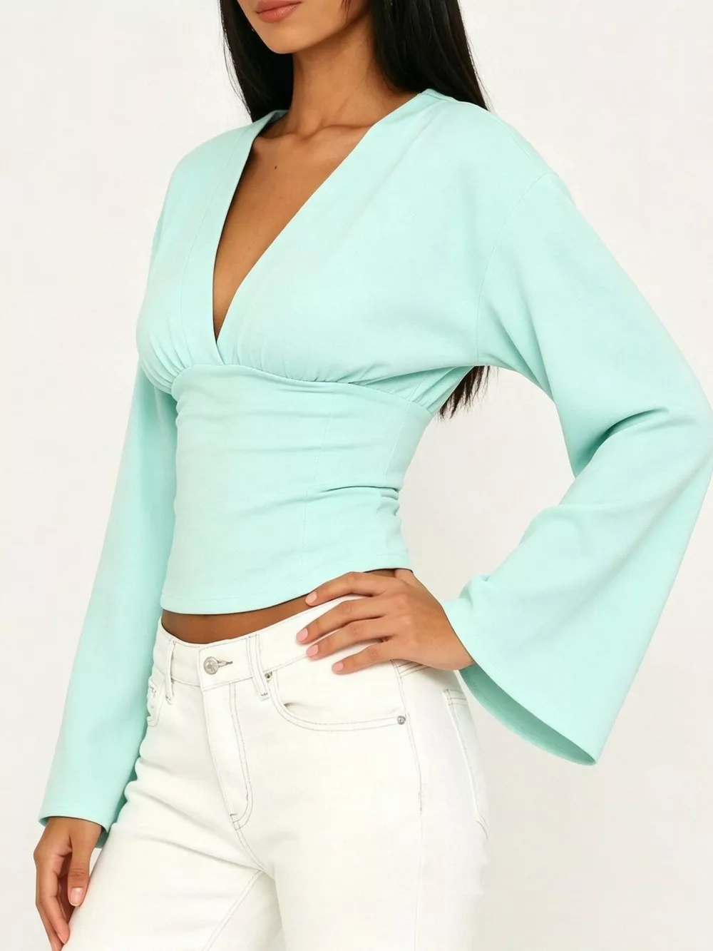 V-Neck Flare Sleeve Blouse, image 12