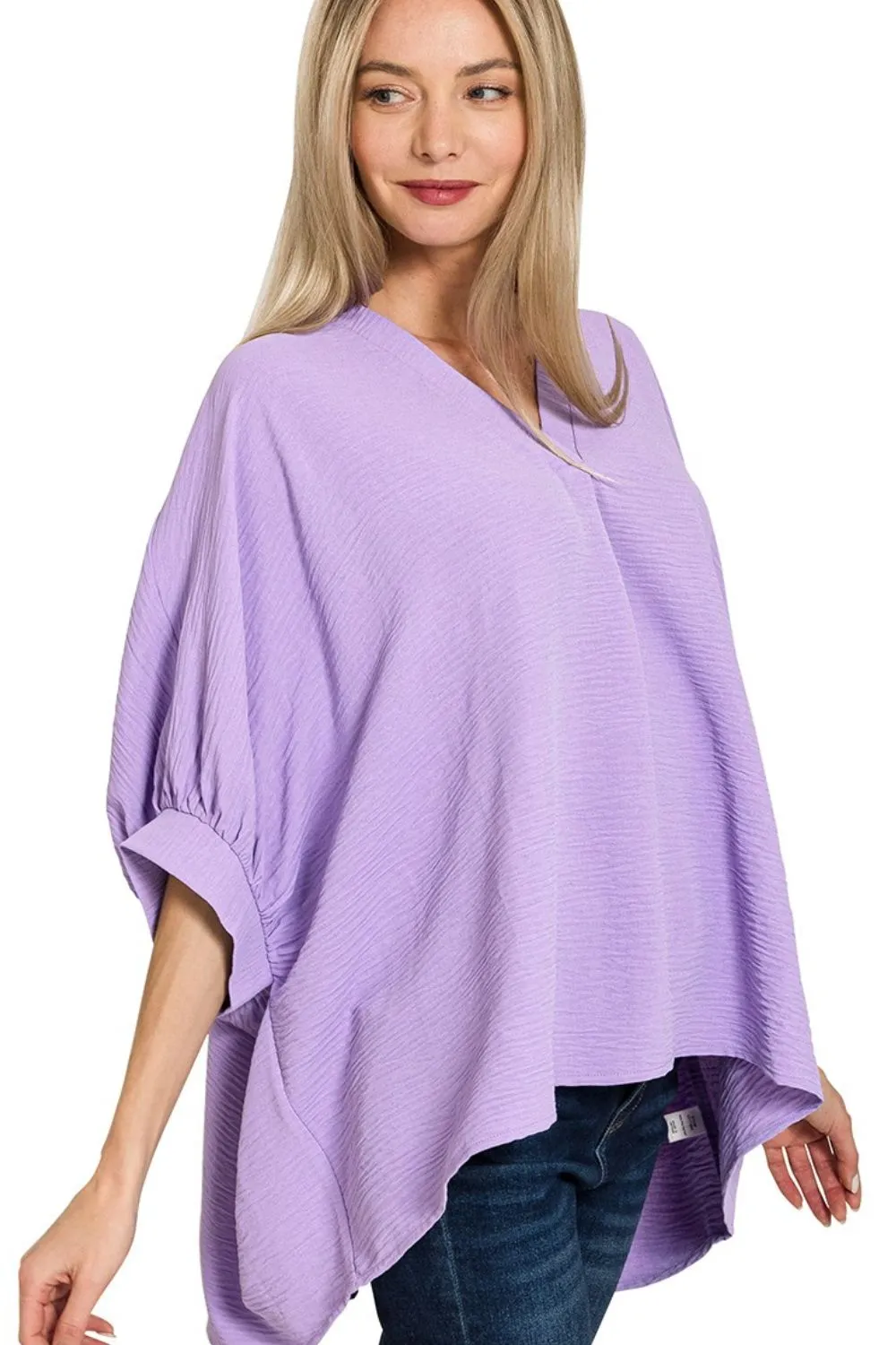 Woven Airflow V-neck Puff Half Sleeve Top