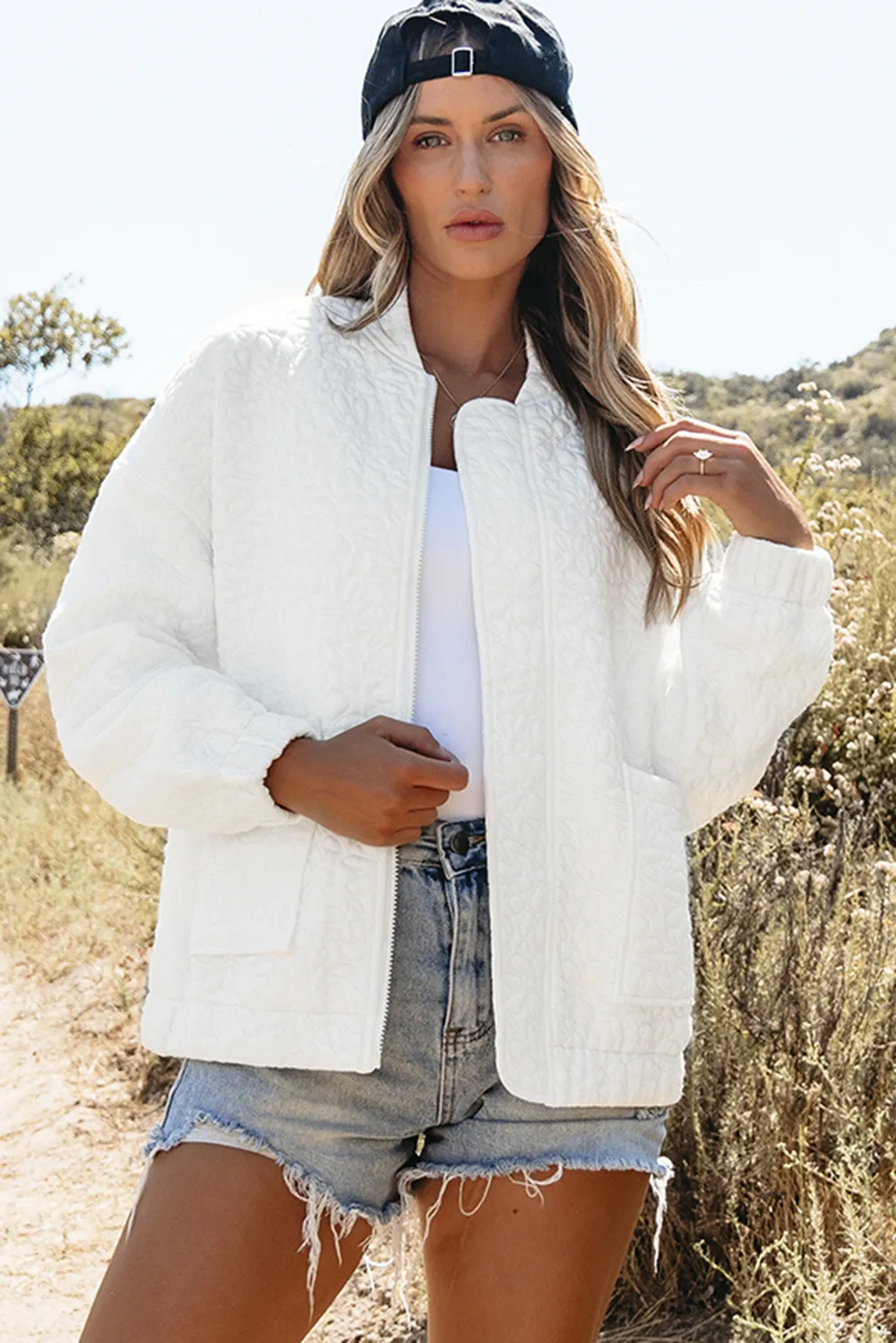 Baseball Collar Floral Quilted Jacket, image 5