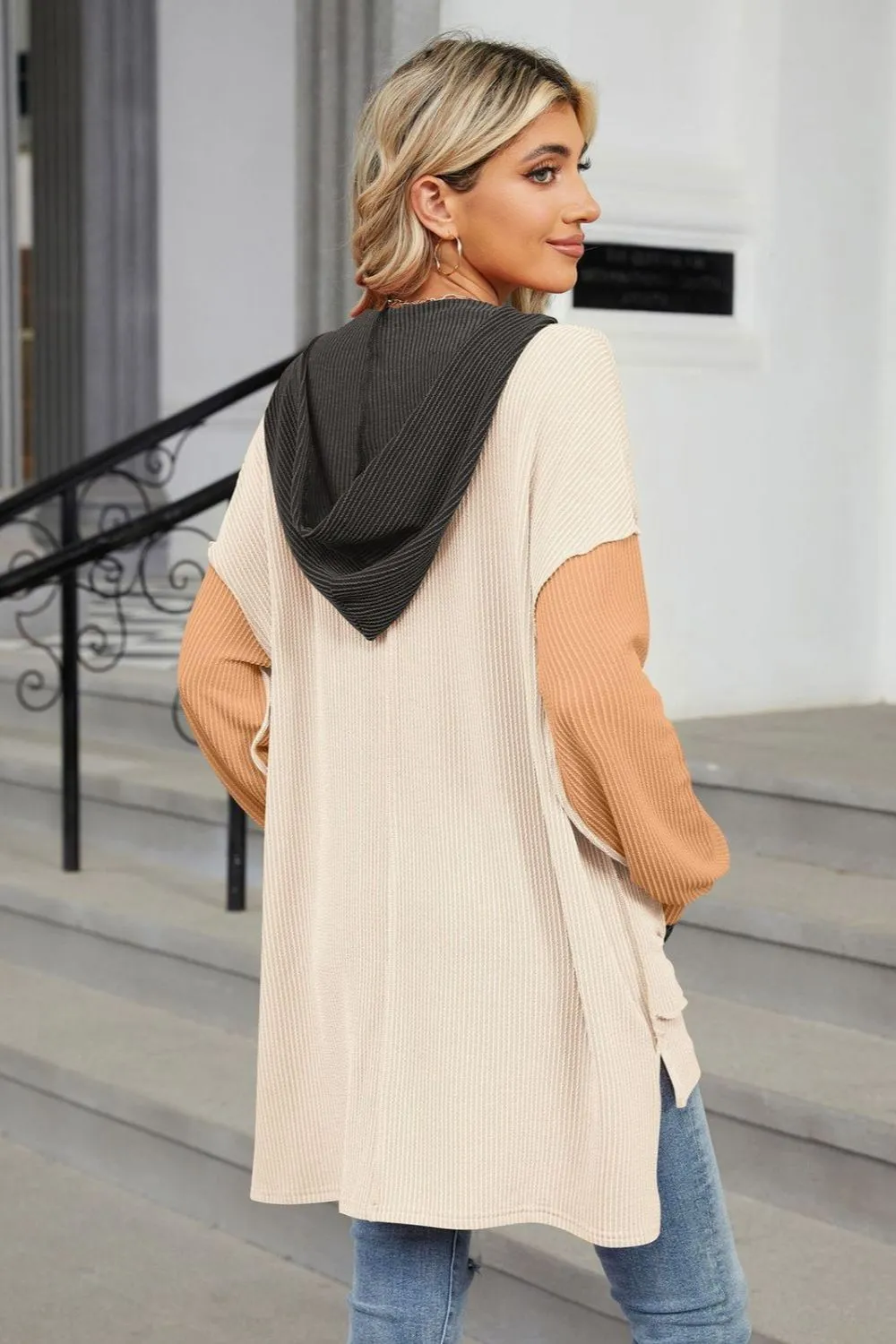 Contrast Hooded Long Sleeve Top, image 15