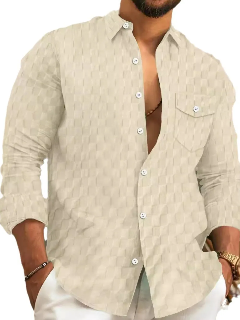Men's Full Size Button Up Long Sleeve Shirt Plus Size, image 6