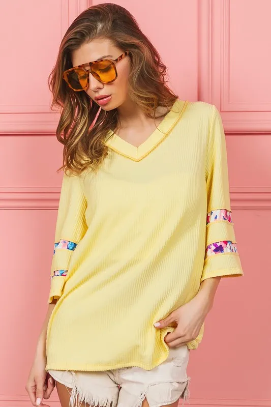 Cord Rib with Stitched Floral Contrast Top, image 2