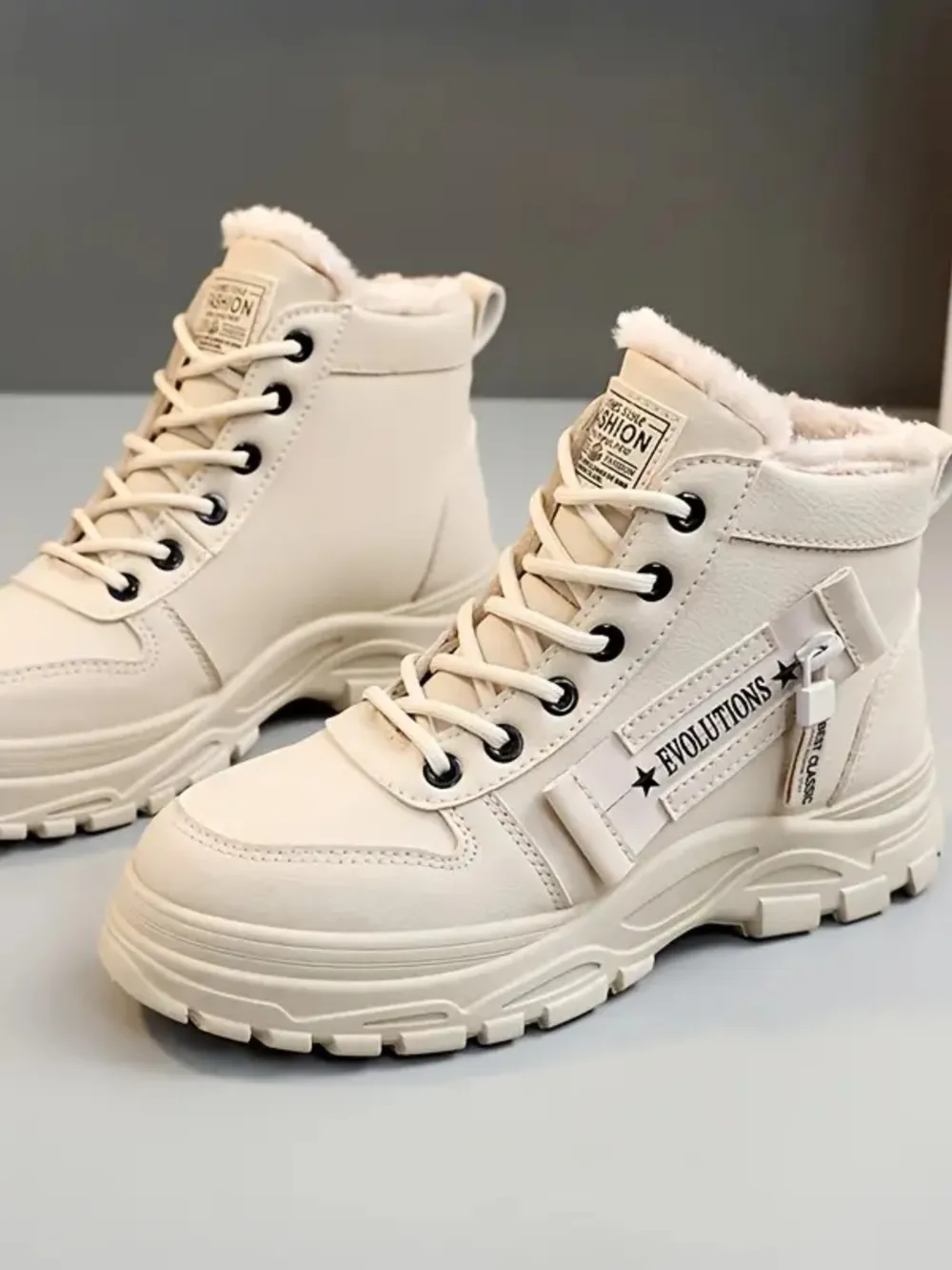 Decorative Zipper Round Toe Platform Boots, image 8