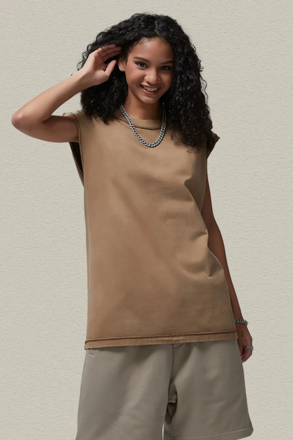 Men's Washed Round Neck Sleeveless Top, image 6