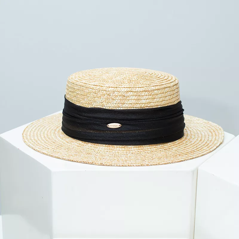 Straw Boater Hat with Ribbon Accent, image 4