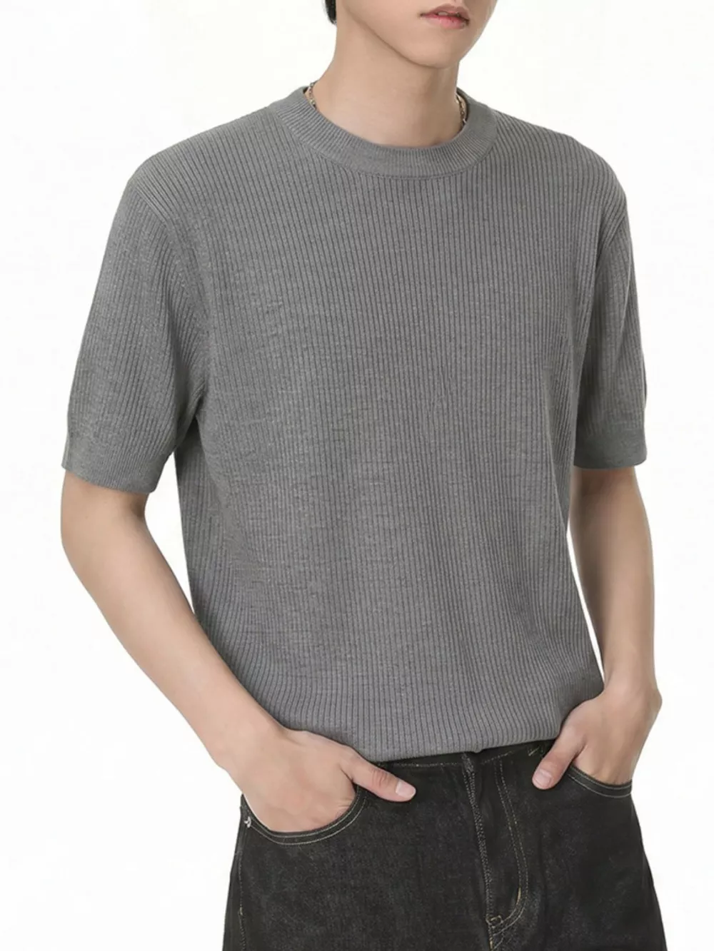 Men's Ribbed Knit Short Sleeve T-Shirt, image 12