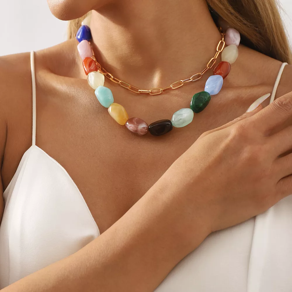 2 Piece Colorful Beaded Chain Necklace, image 9