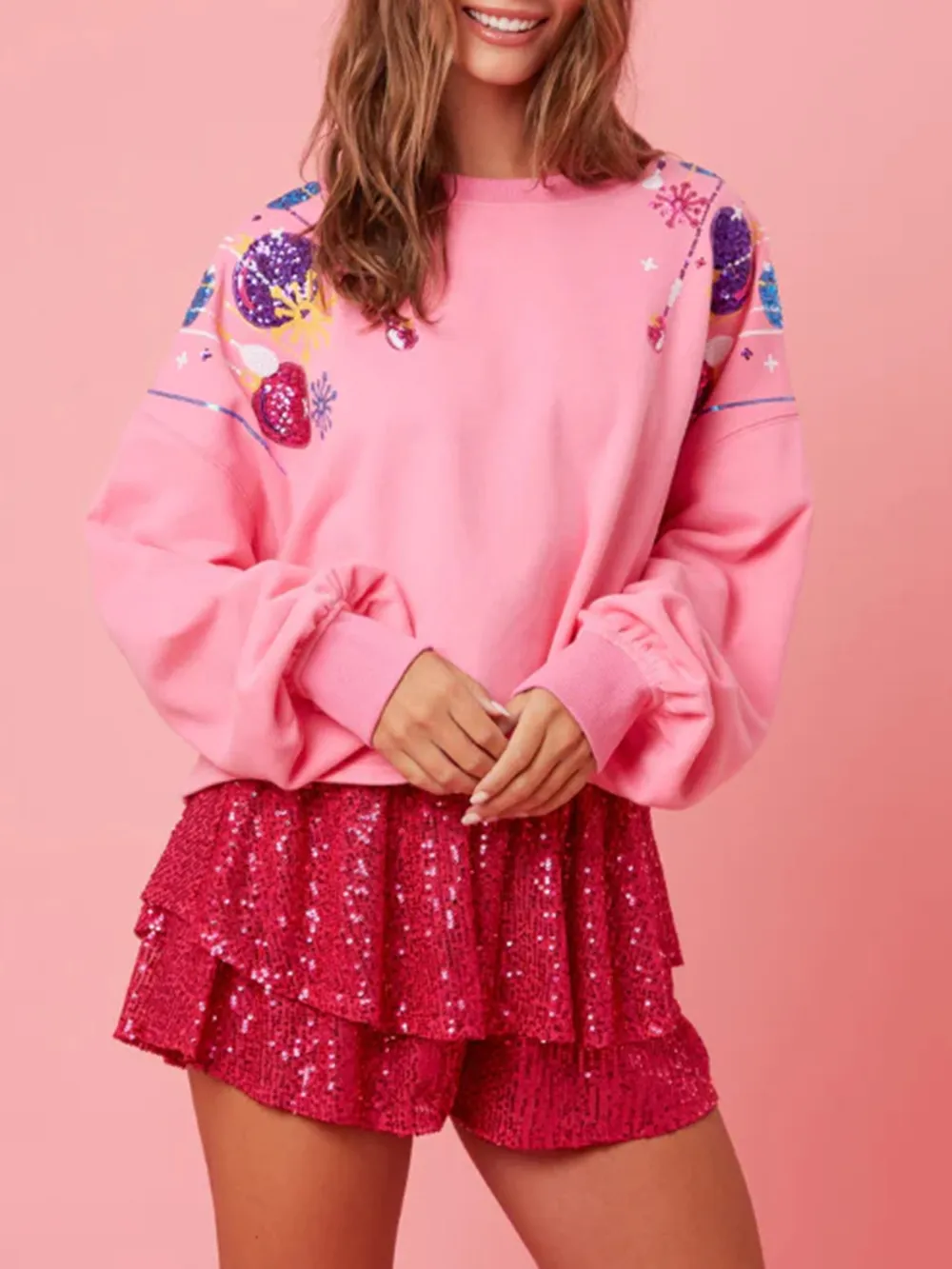 Sequin Round Neck Dropped Shoulder Sweatshirt, image 14