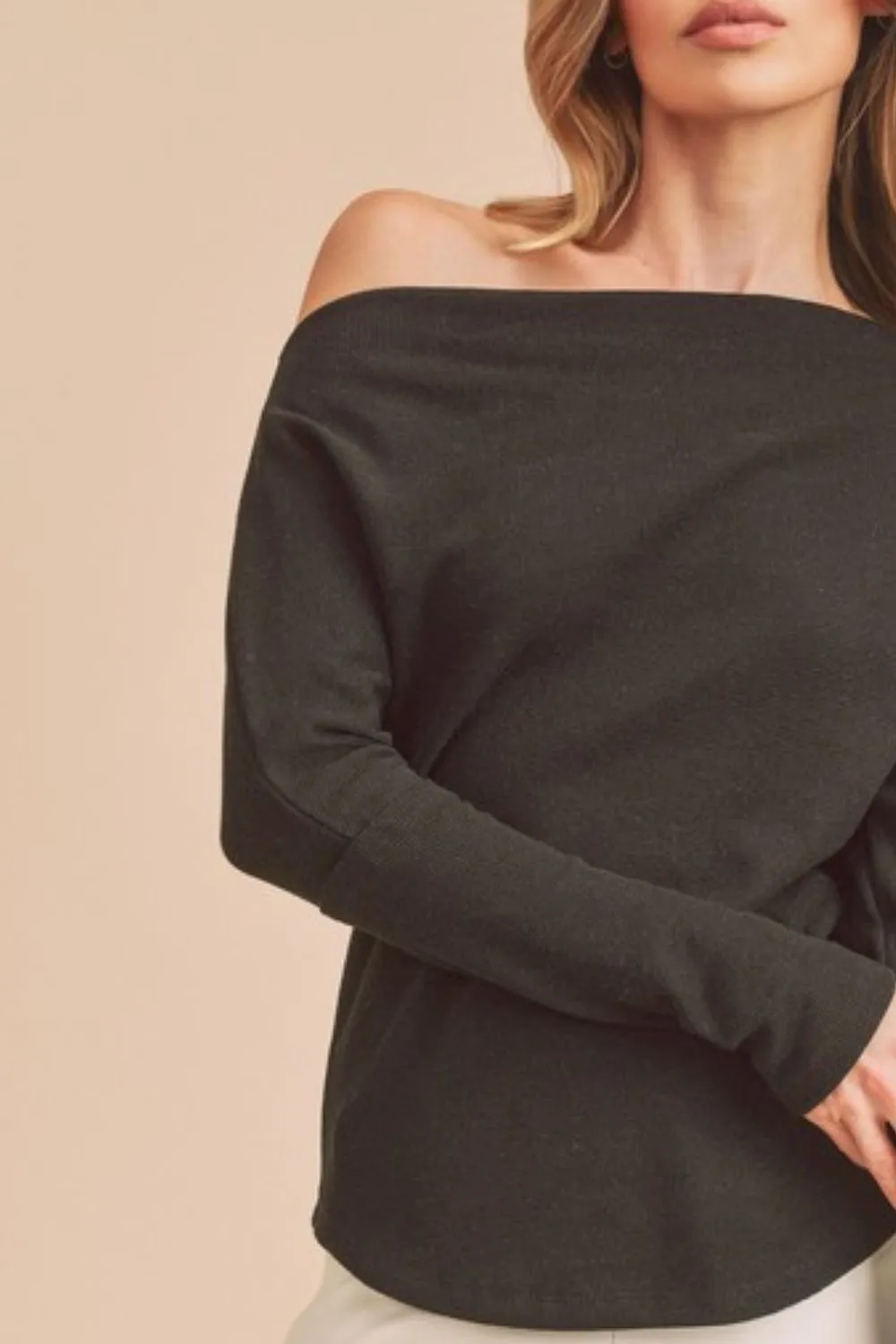 One Shoulder Long Sleeve Knit Top, image 3