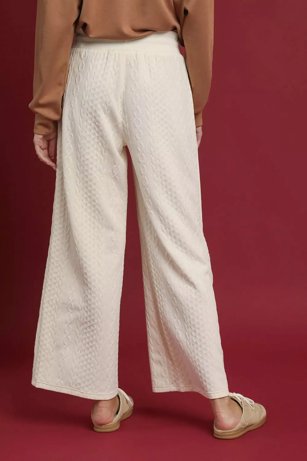 Cable Knit Textured Wide Leg Pants, image 3