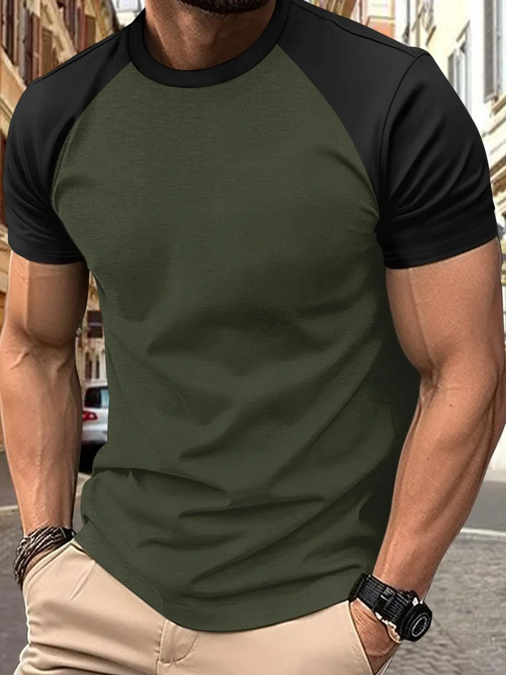 Men's Full Size Round Neck Contrast T-Shirt Plus Size, image 2