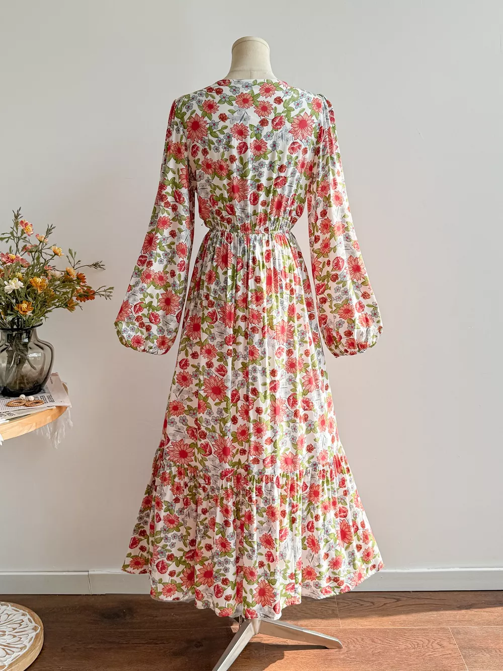 Floral Print V-Neck Bohemian Midi Dress, image 2