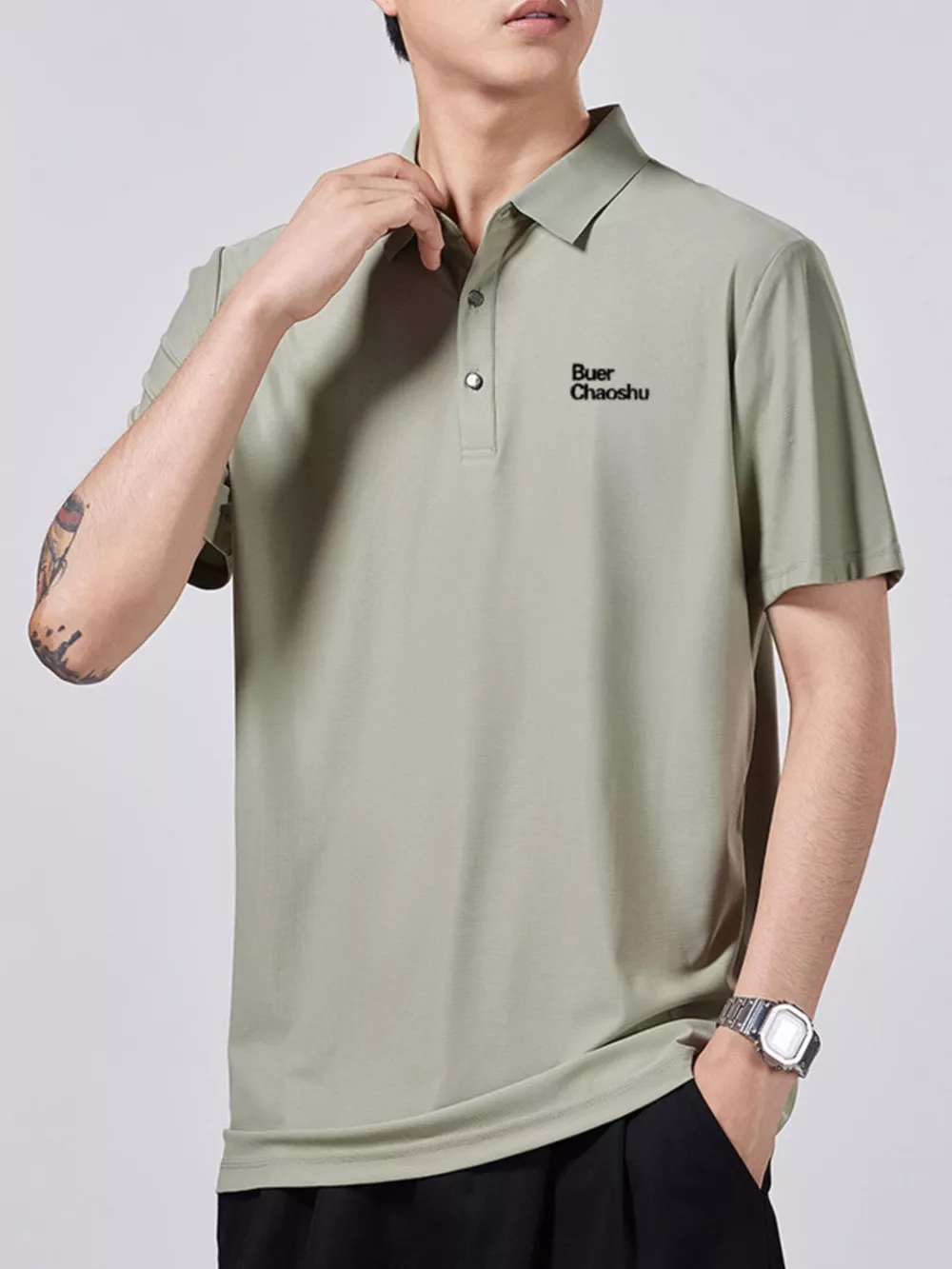 Men's Plus Size Button Detail Short Sleeve Polo, image 6