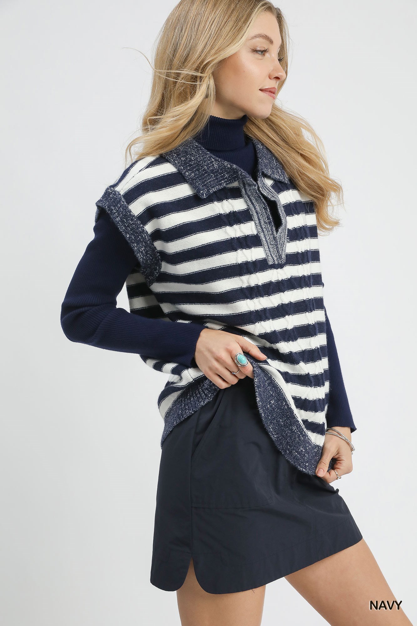 Cable Knit Collared Striped Vest Sweater, image 4
