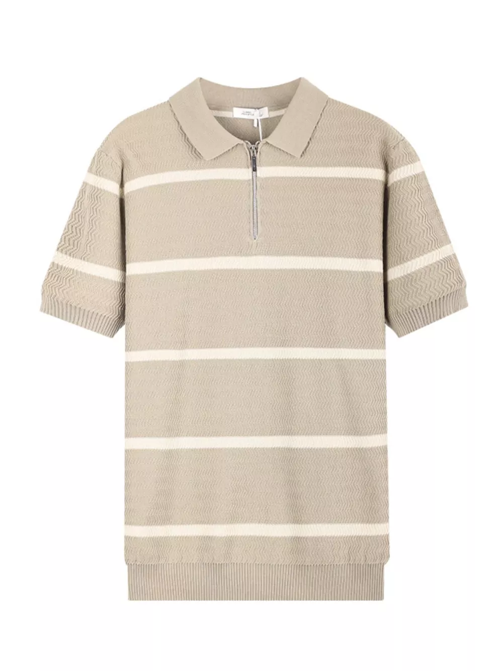 Men's Plus Size Striped Zip-Up Knit Polo, image 7
