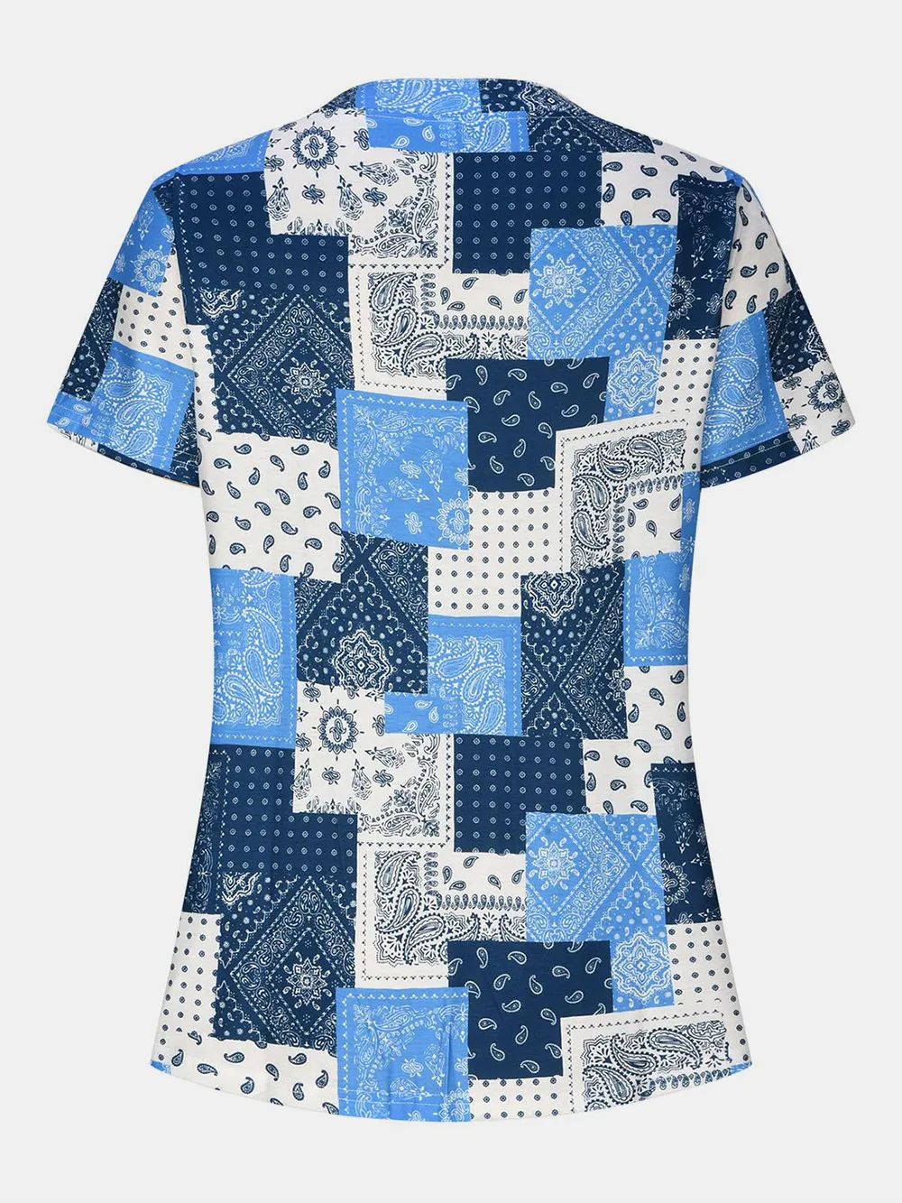 Printed Notched Short Sleeve Blouse, image 8