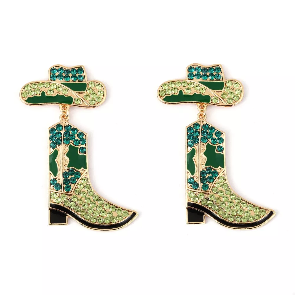 Rhinestone Cowboy Boot Dangle Earrings
