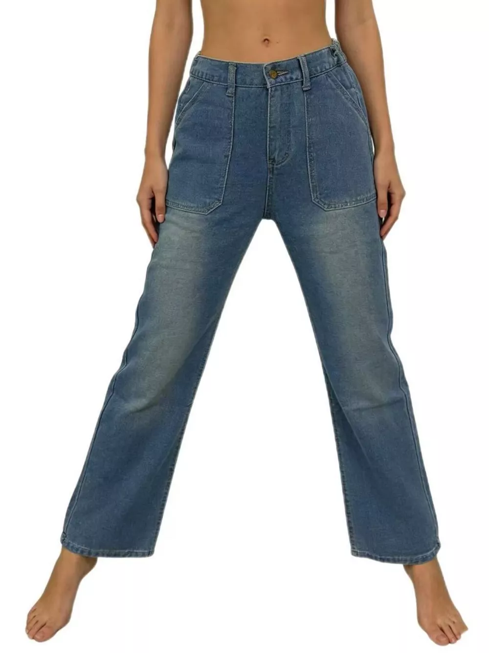 Wide Leg Contrast Stitching Jeans, image 8