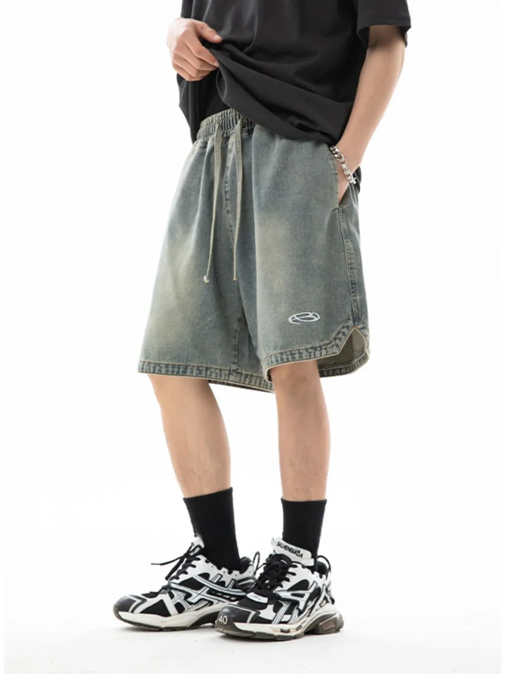 Men's Plus Size Drawstring Denim Shorts, image 3