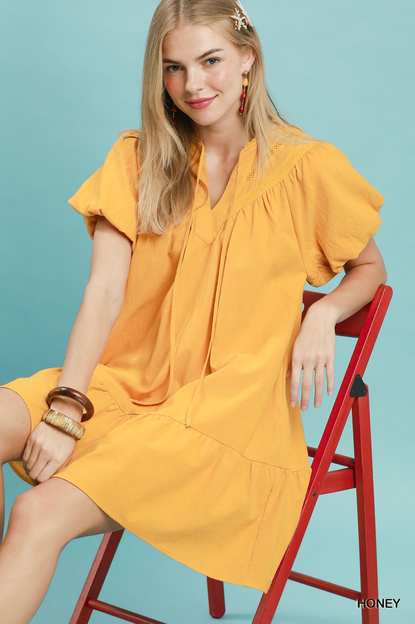 Flutter Sleeve Tassel Tie Ruffle Hem Mini Dress, image 6