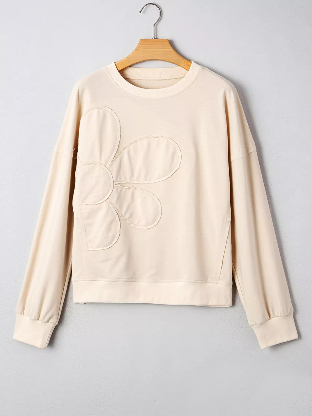 Raw Edge Flower Patch Drop Shoulder Casual Top, image 2