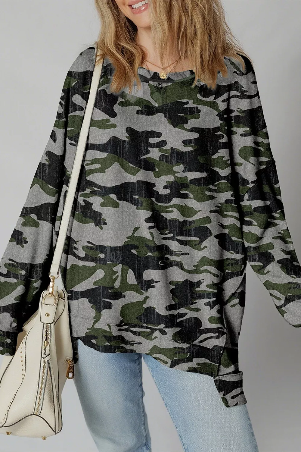 Camouflage Long Sleeve Sweatshirt with Relaxed Fit, image 2