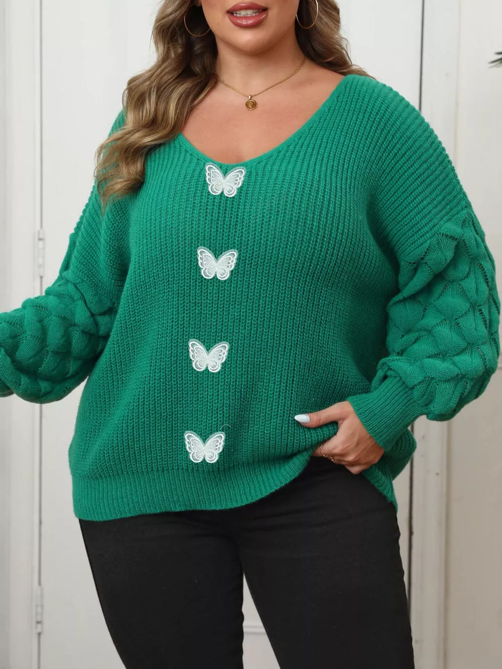 Plus Size Butterfly Dropped Shoulder Sweater, image 9