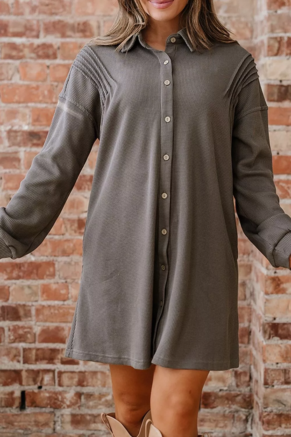 Casual Button-Down Dress with Pockets, image 4