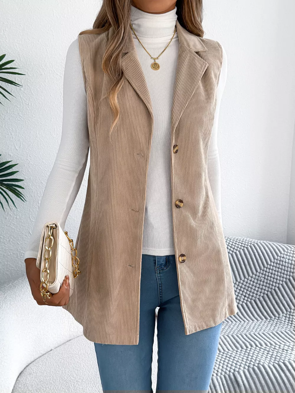 Button-Front Longline Vest Coat, image 2