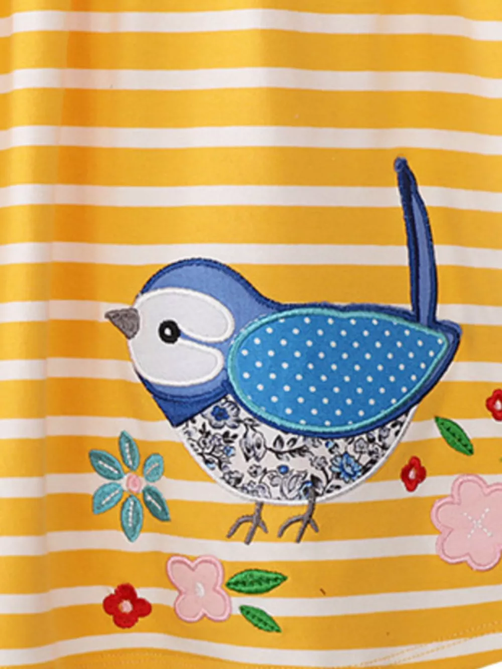 Children's Striped Bird Embroidered Casual Dress, image 2