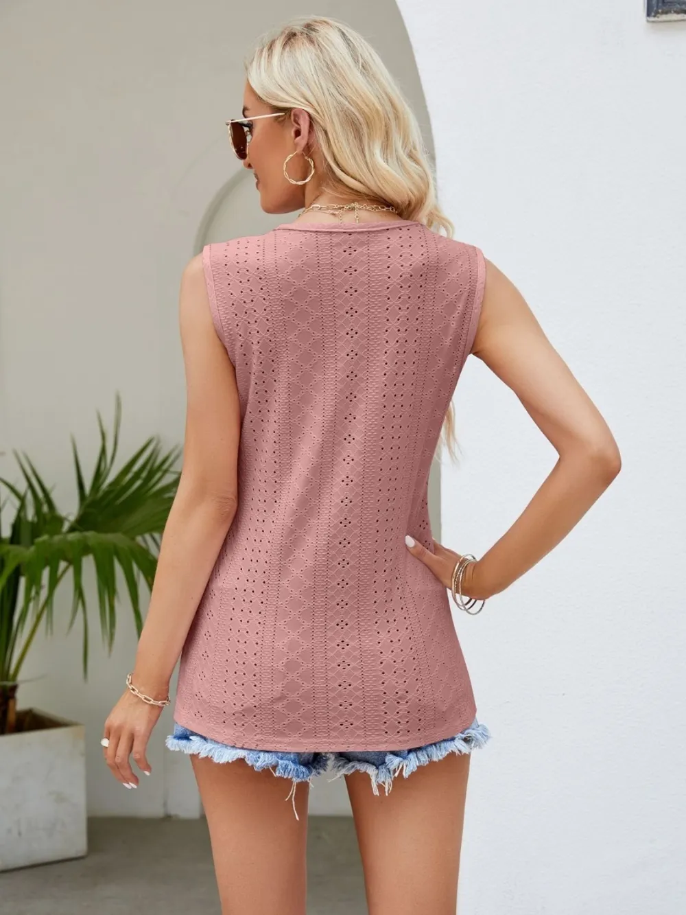 Eyelet Lace Detail V-Neck Tank, image 4