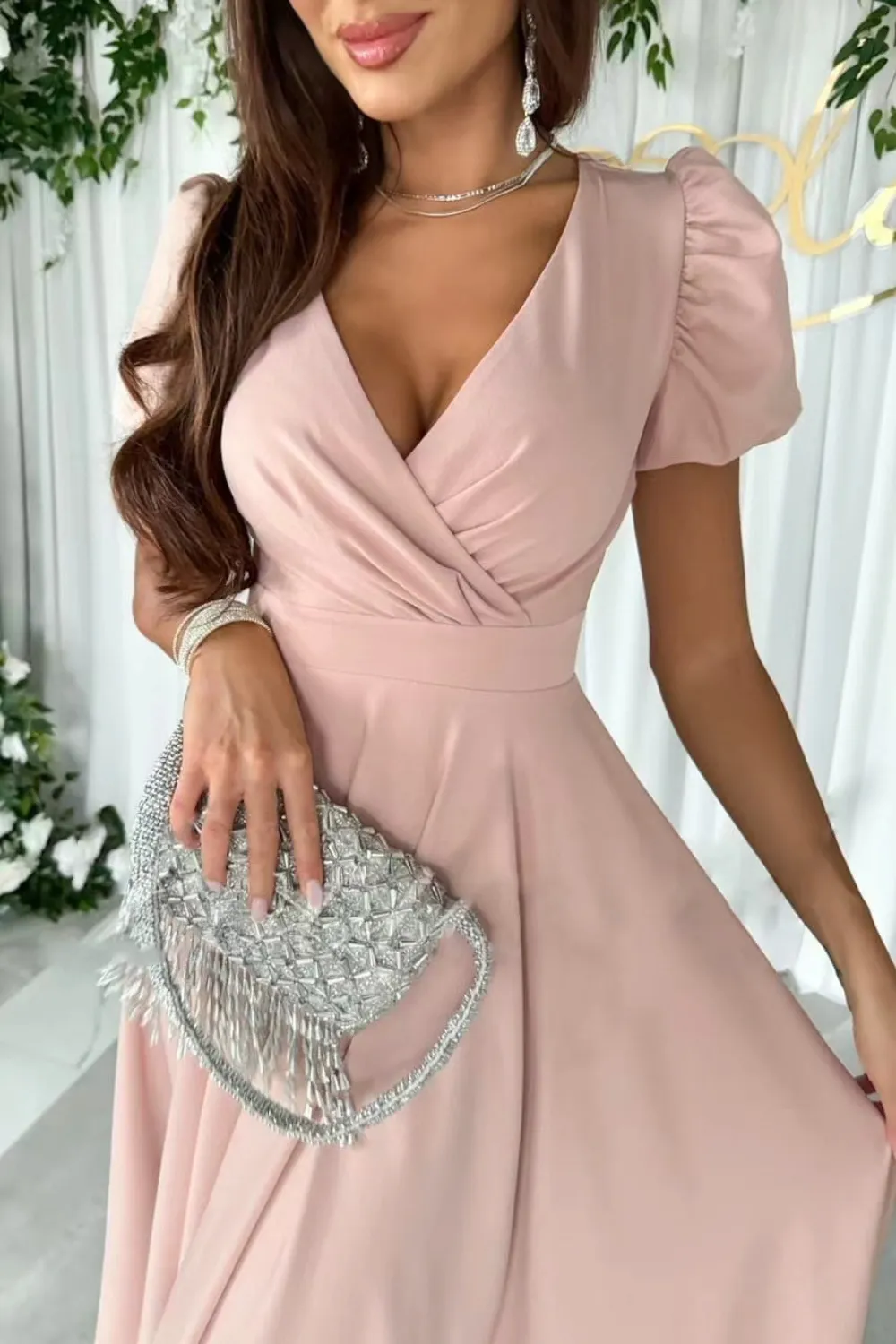 Surplice Puff Sleeve Midi Dress, image 3