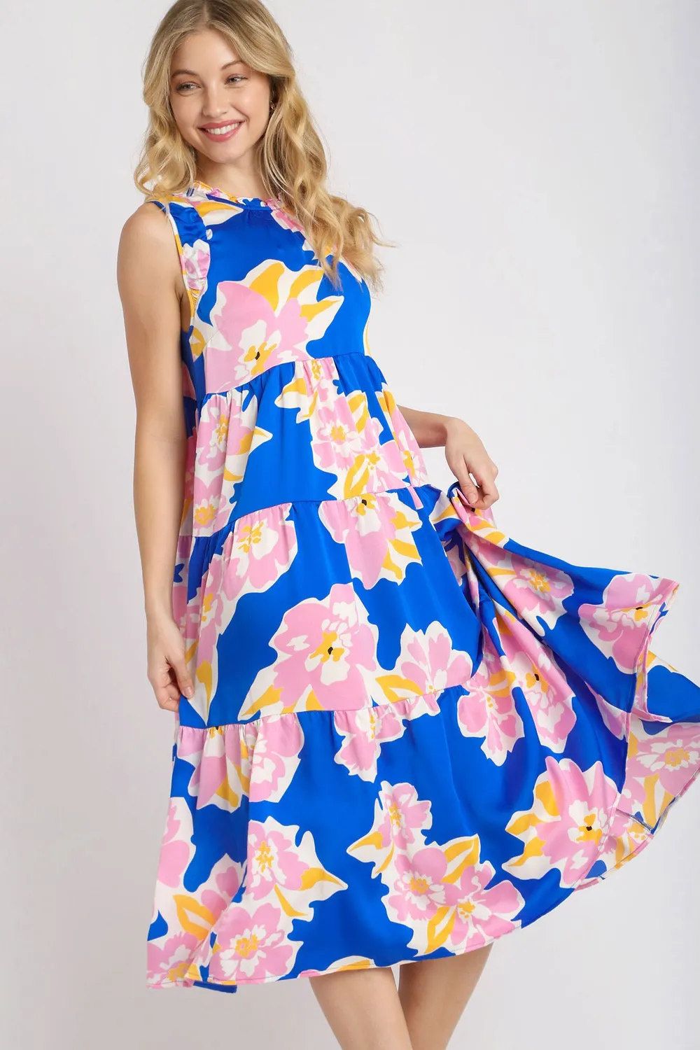 Full Size Floral Tiered Midi Tank Dress Plus Size, image 3