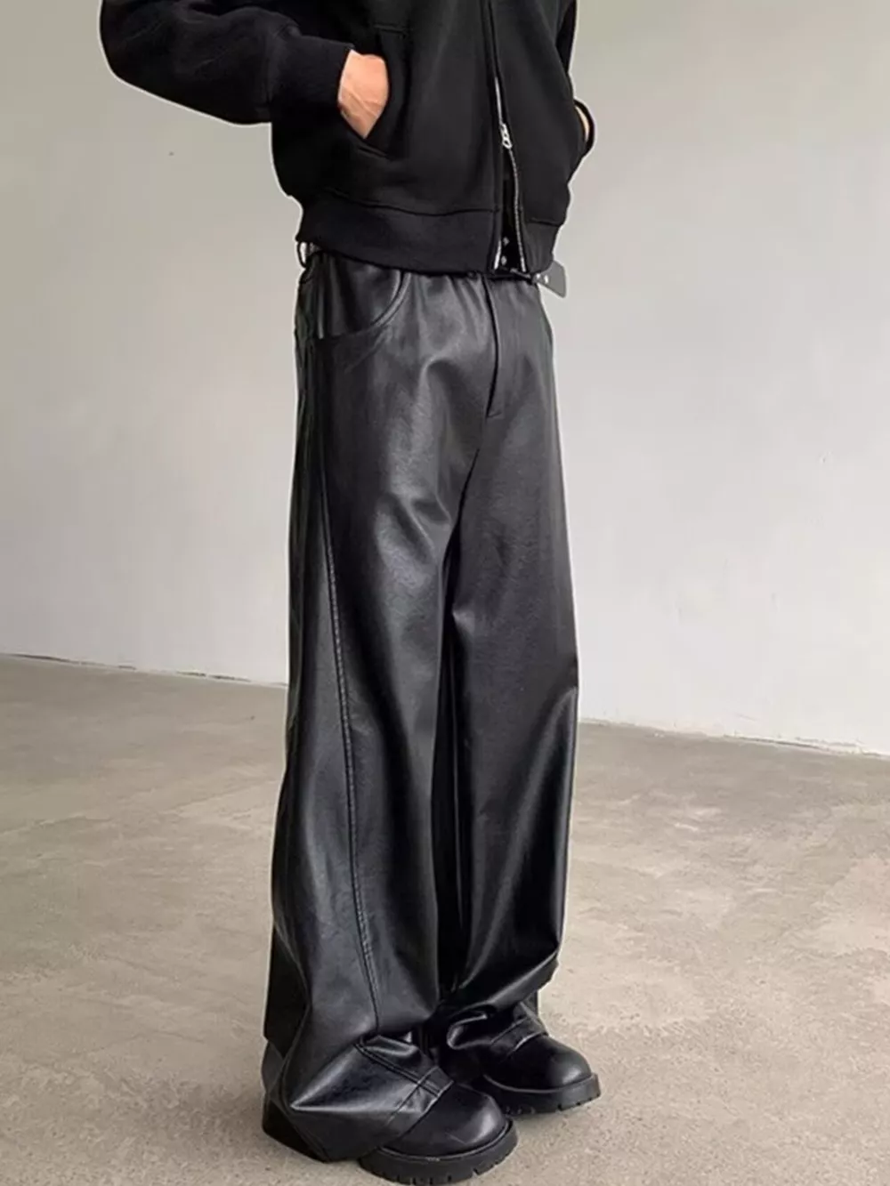 Men's Full Size Leather Wide-Leg Pants Plus Size, image 2