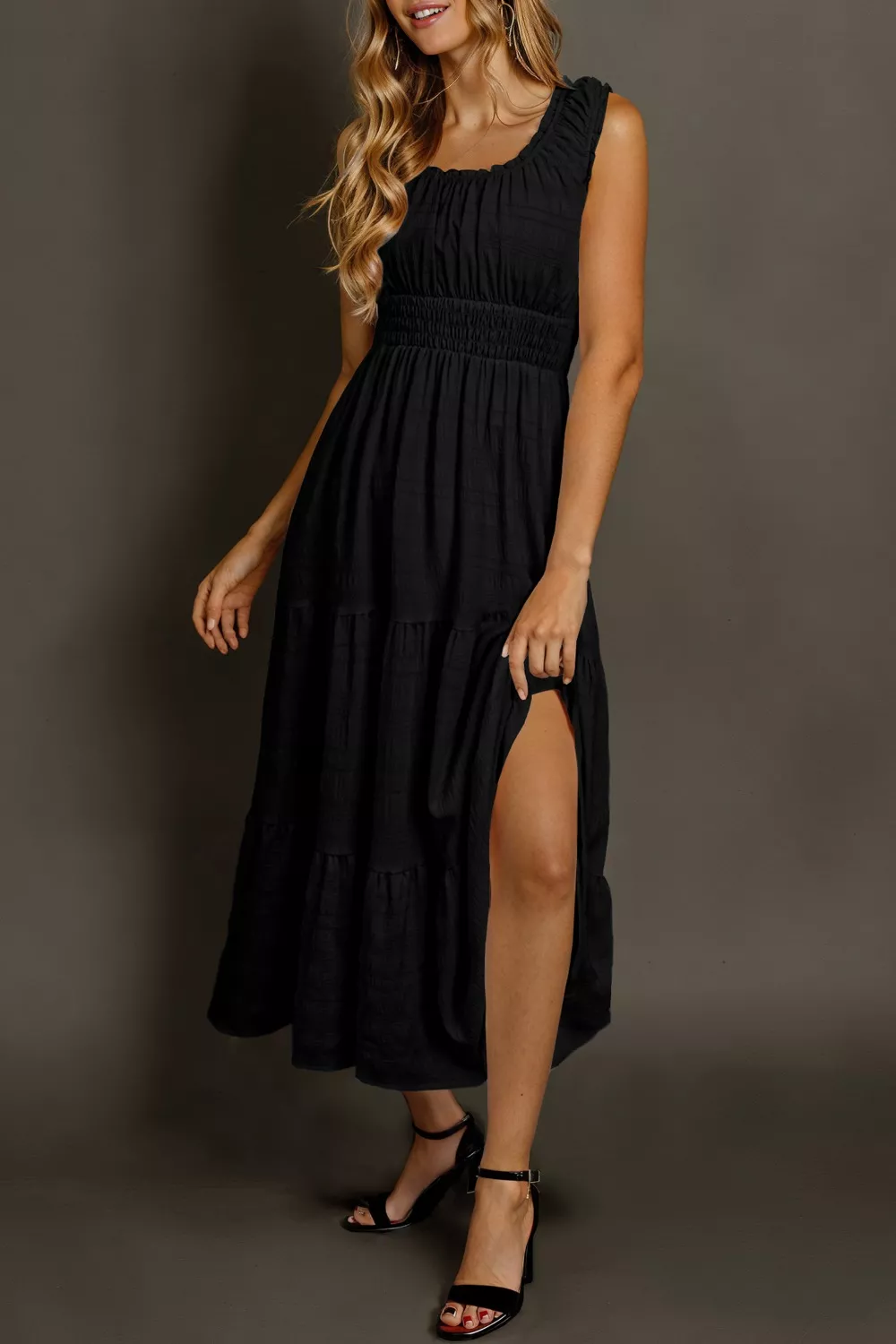 Sleeveless Smocked Tiered Dress with Pockets, image 5