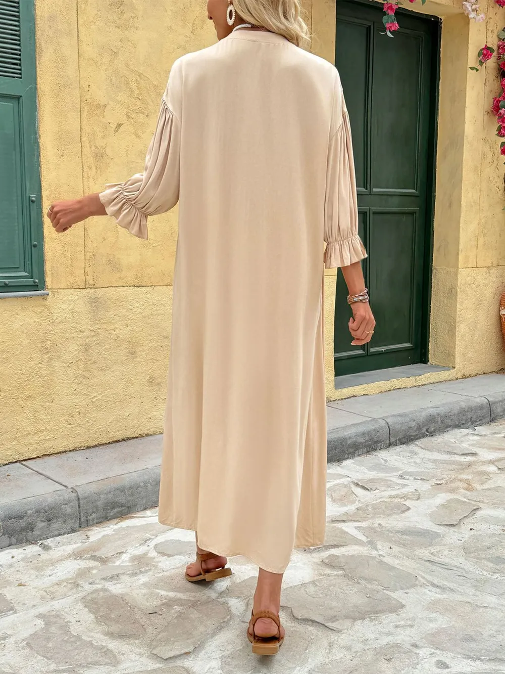 Button Front Flounce Sleeve Dress, image 2