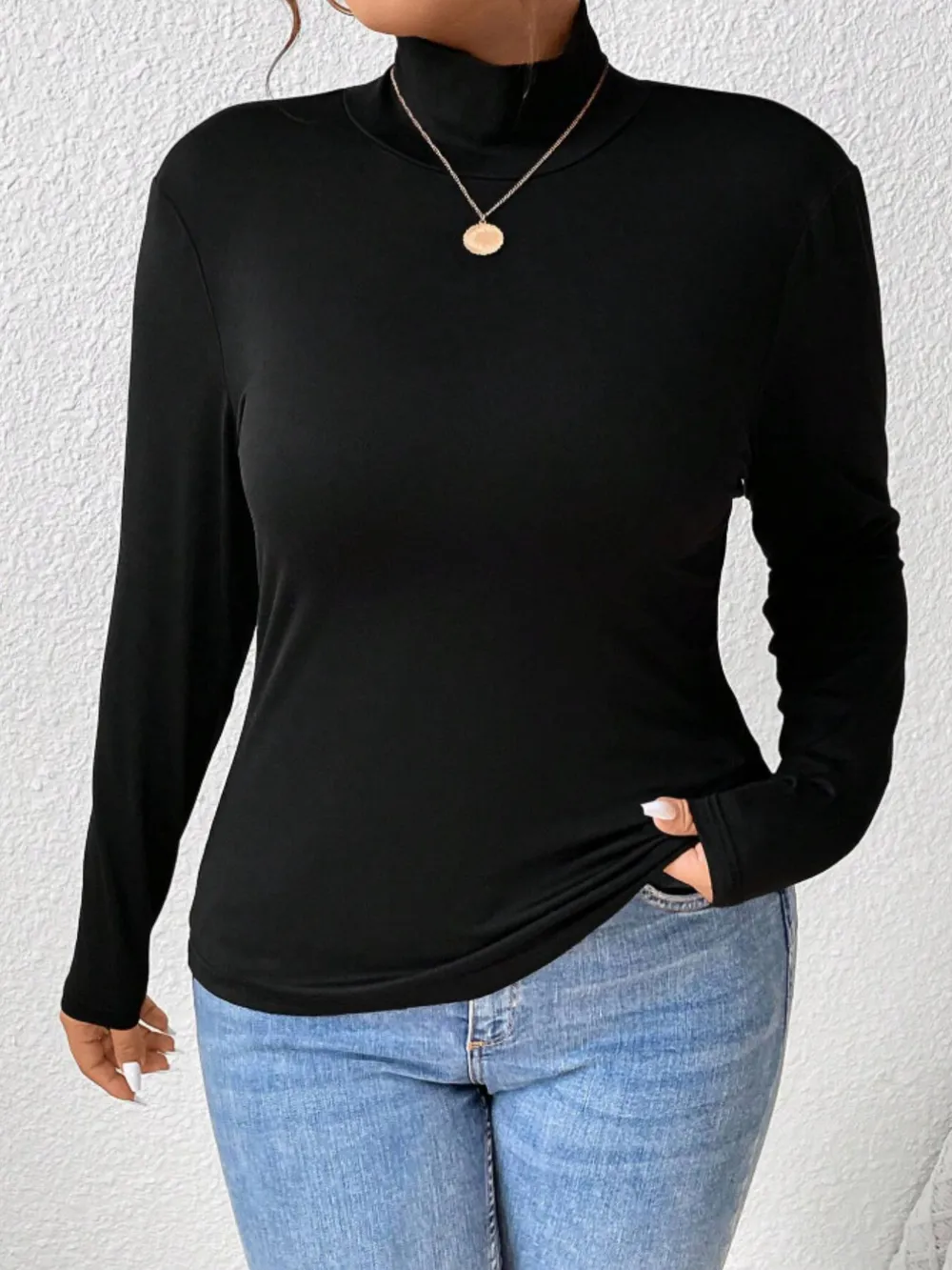 Plus Size Long Sleeve Fitted Turtleneck T-Shirt, image 2