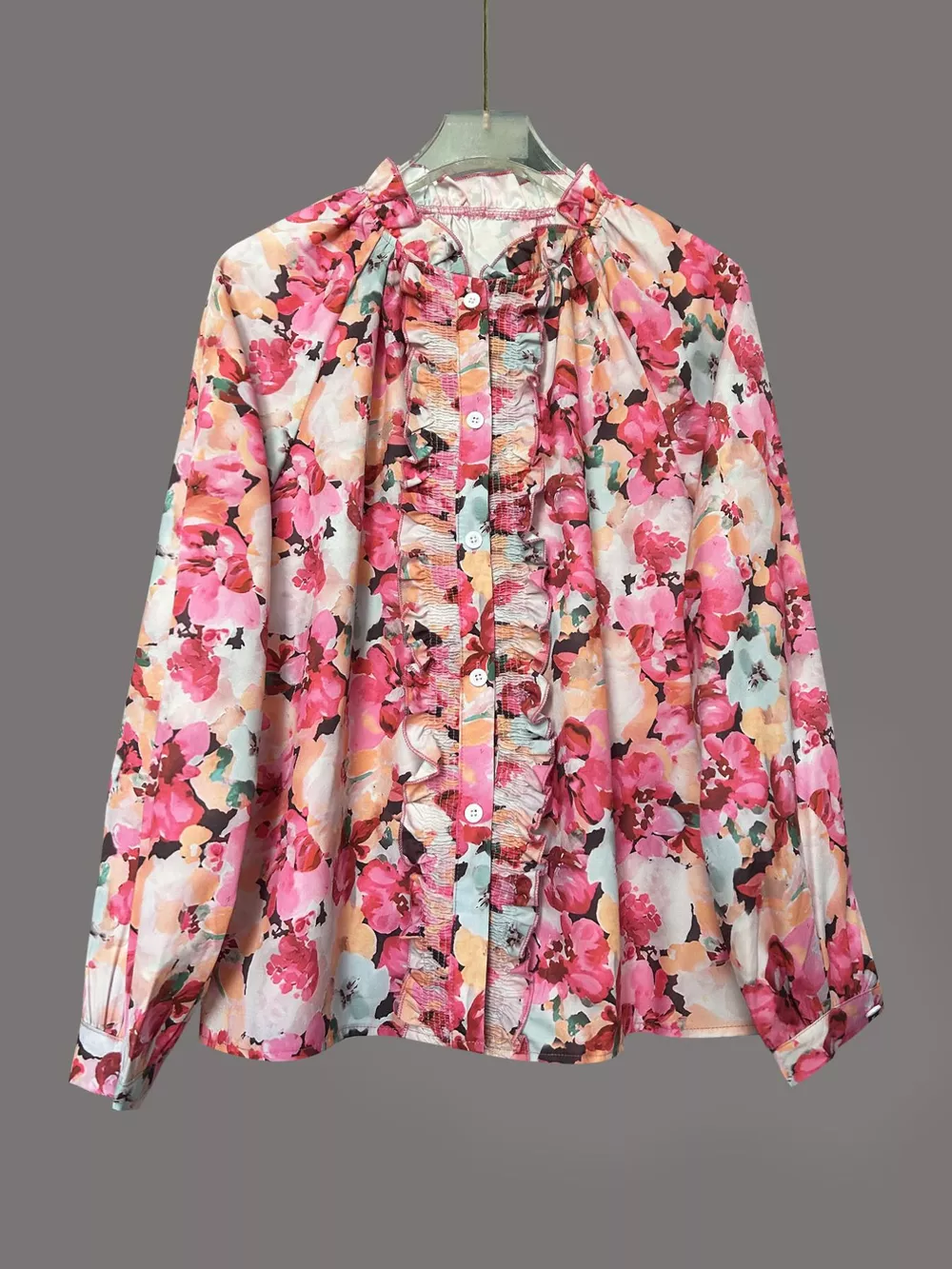 Floral Print Frill Trim Shirt, image 5