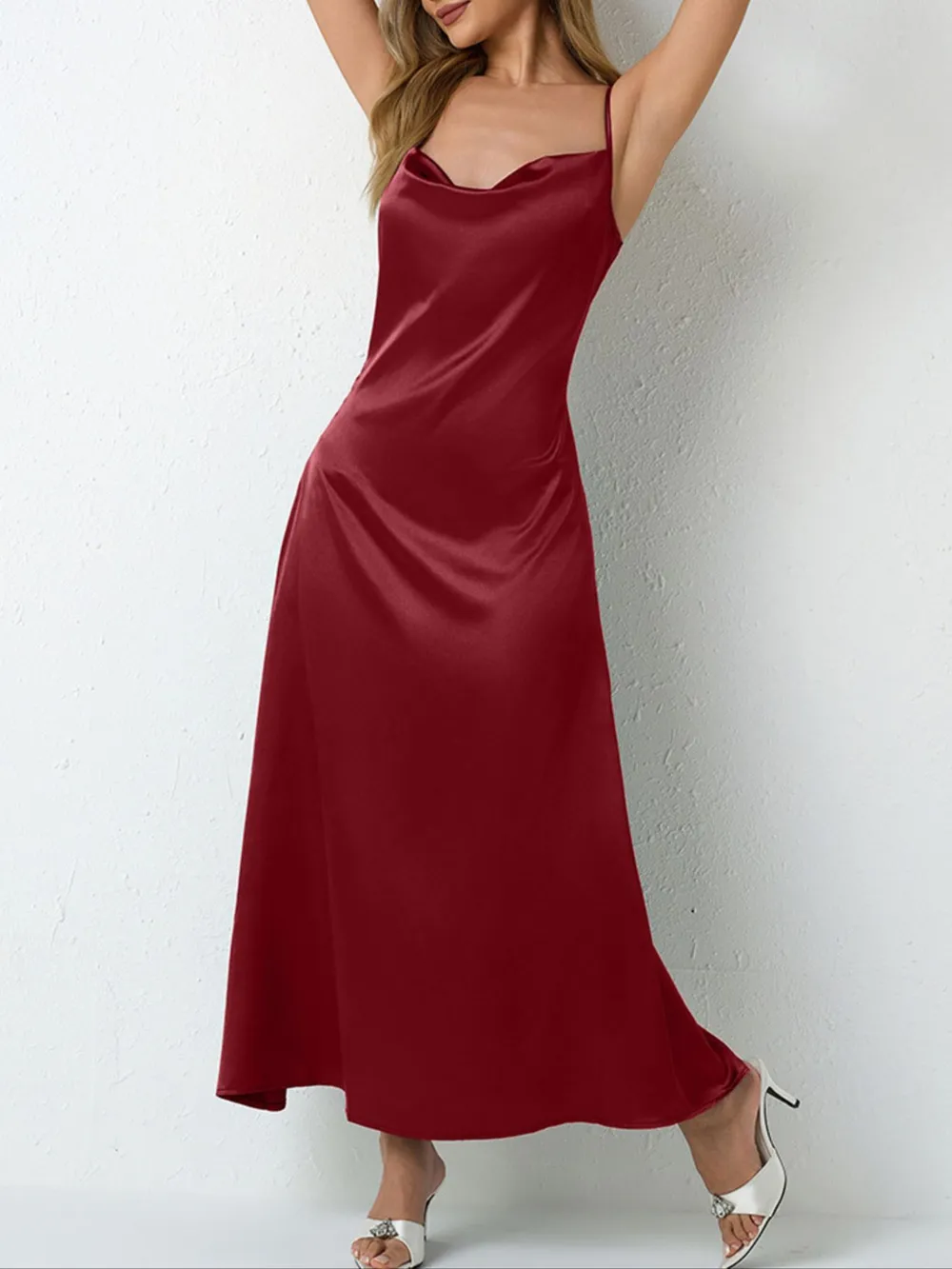 Satin Cowl Neck Cami Dress, image 21