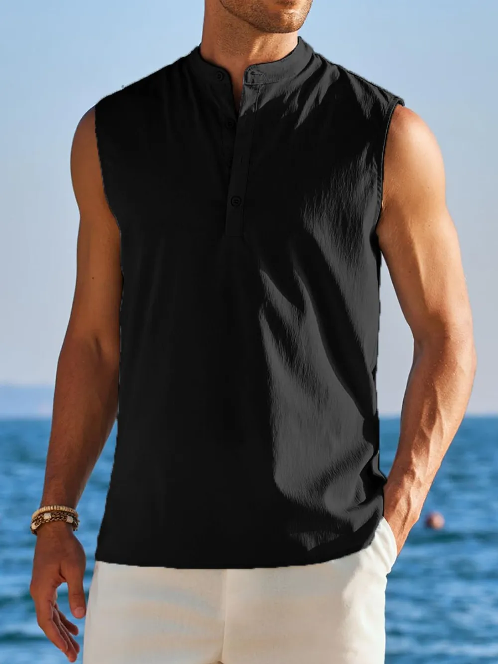 Men's Full Size Button Detail Tank Plus Size