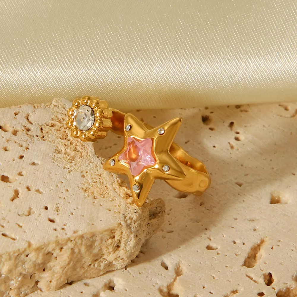 18K Gold-Plated Zircon Star Open Ring, image 3