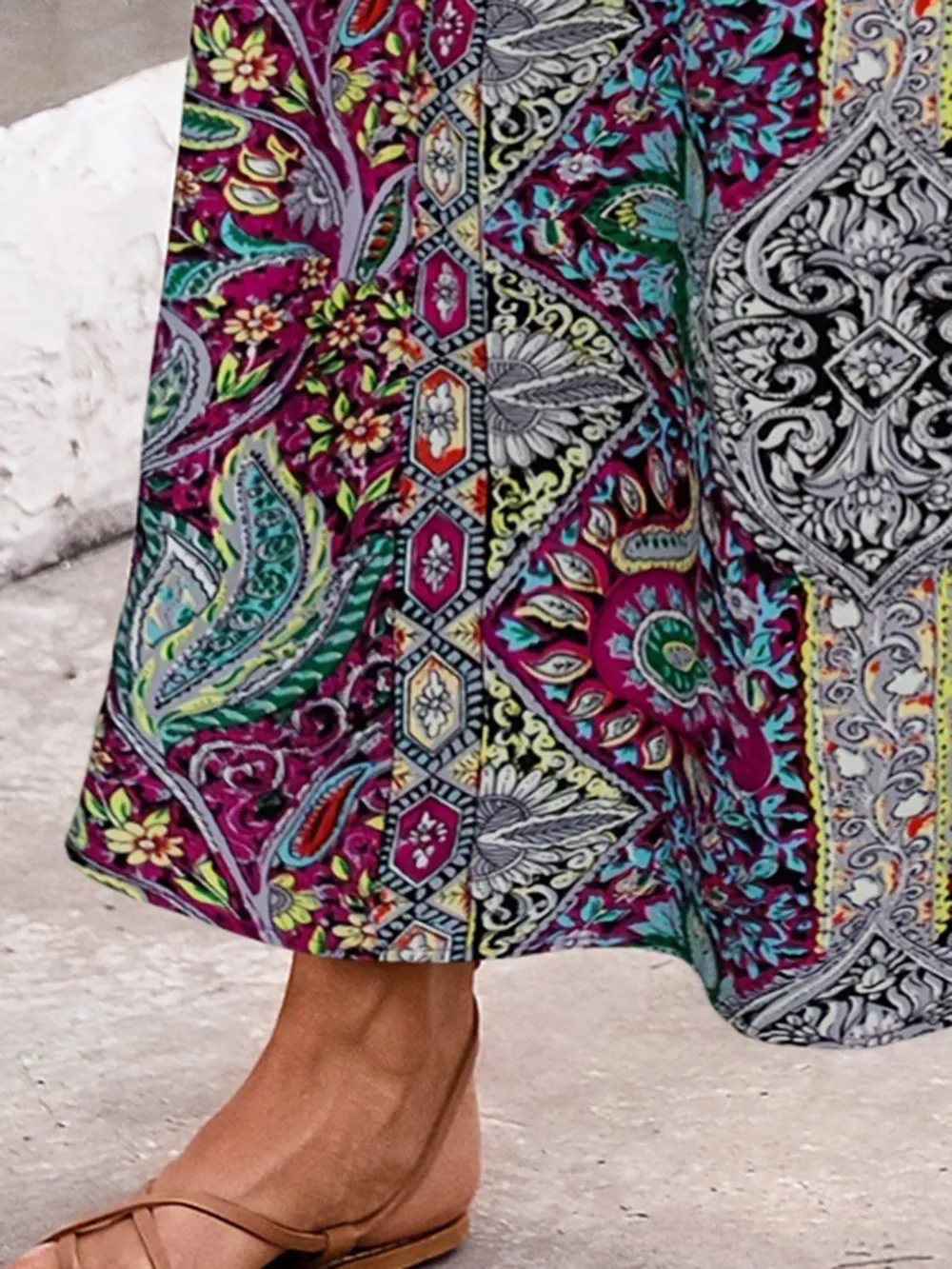 Slit Printed Elastic Waist Skirt, image 3