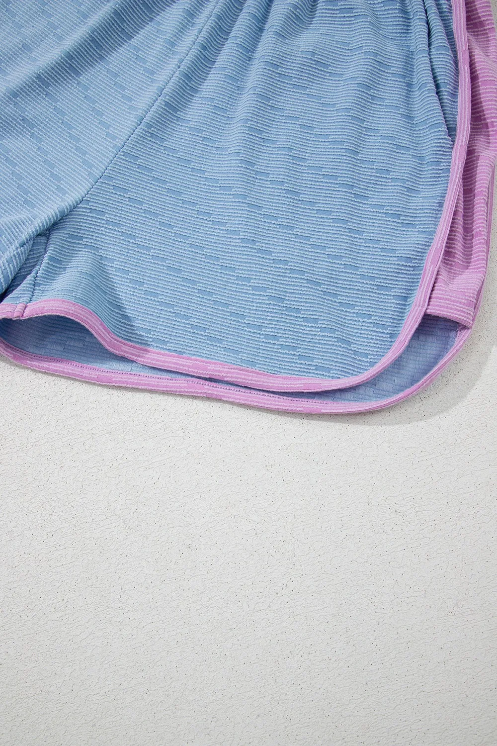 Contrast Round Neck Top and Shorts Set, image 4