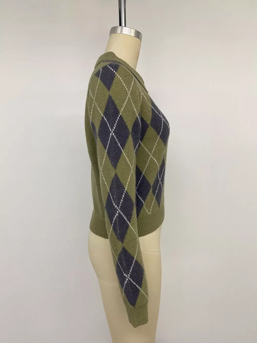 Argyle Pattern Collared Knit Sweater, image 11