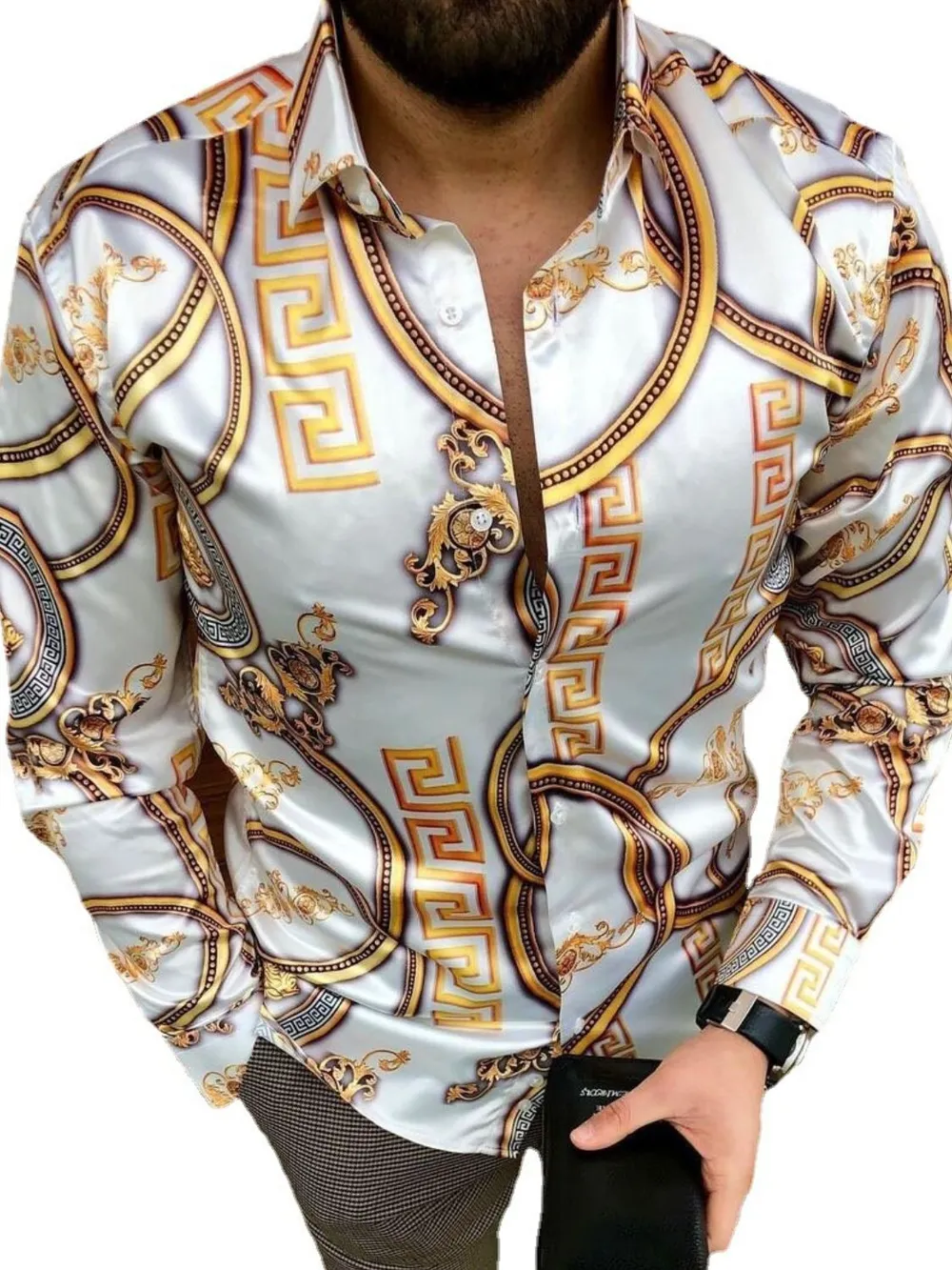 Men's Plus Size Printed Button Up Long Sleeve Shirt, image 3