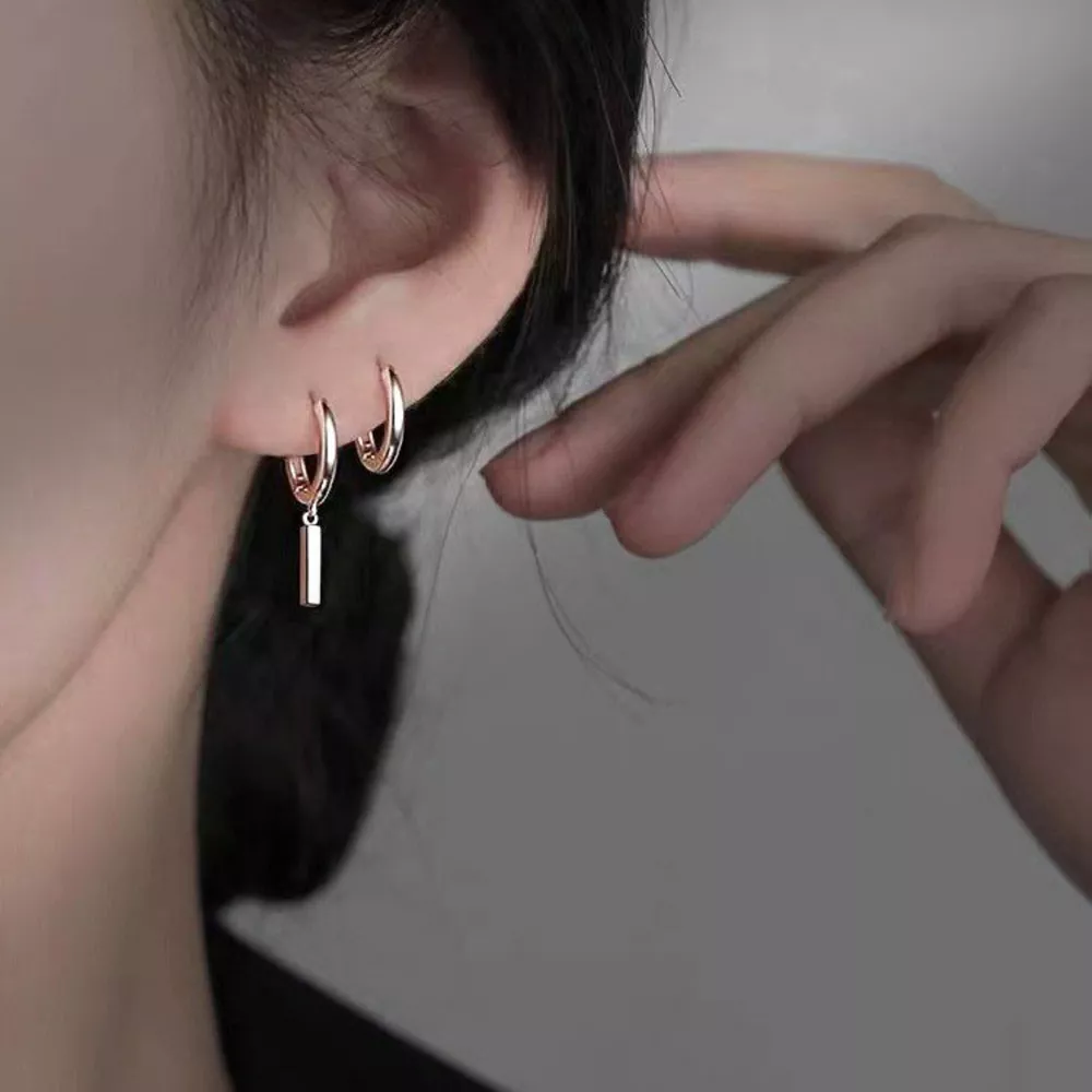 925 Sterling Silver Hoop Bar Earrings, image 2