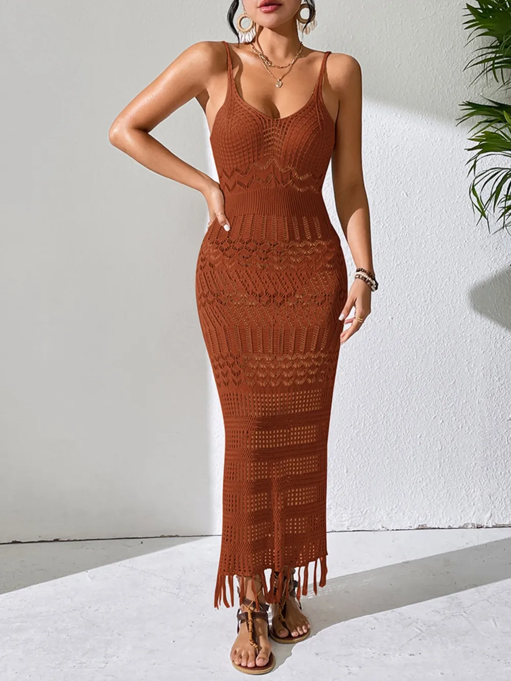 Openwork Scoop Neck Cover-Up Dress, image 2