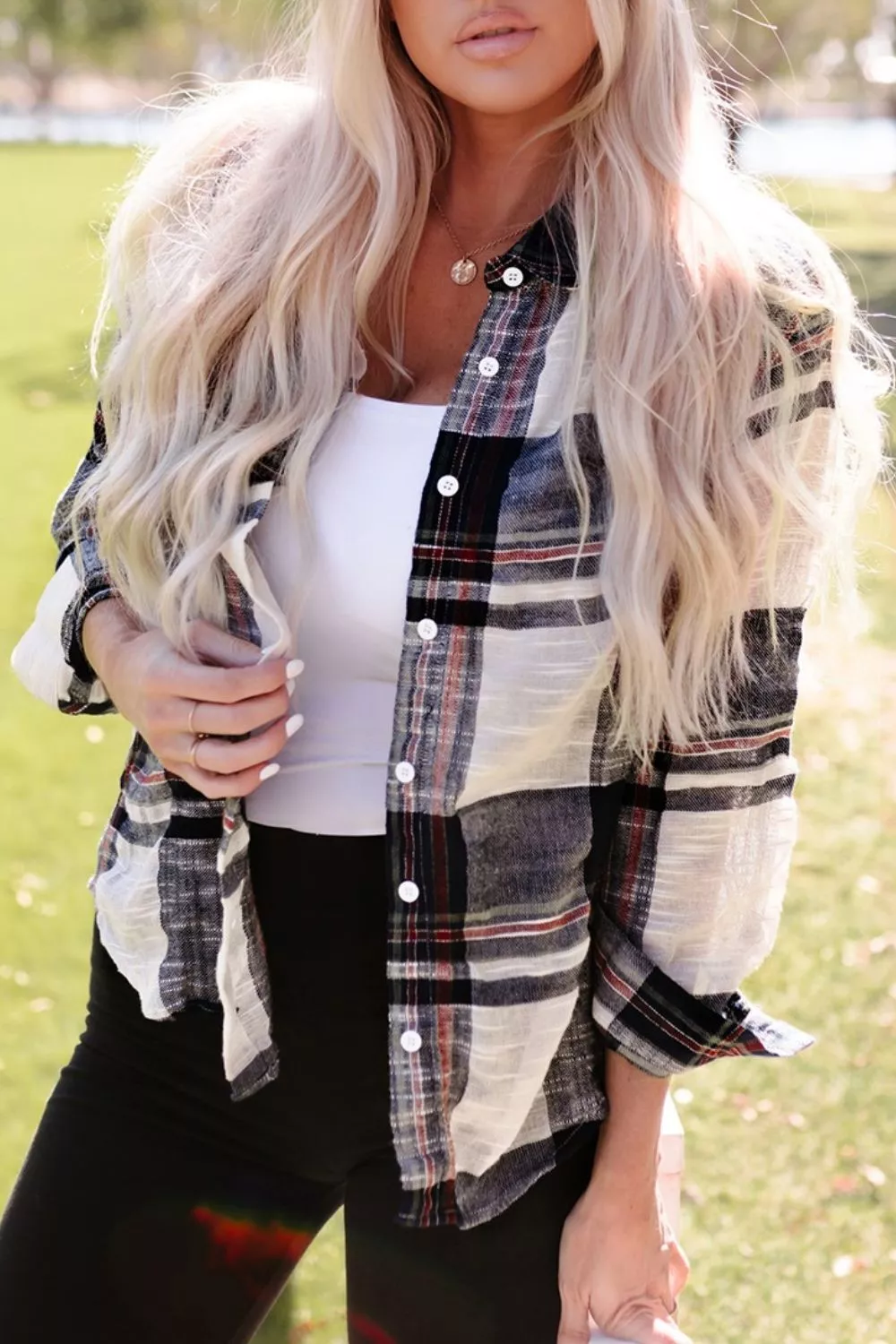 Plaid Button-Down Long Sleeve Shirt, image 3